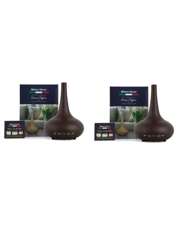 2 x Milano Decor Ultrasonic Aroma Diffusers Humidifier + 6 Diffuser Oils Set, hi-res image number null