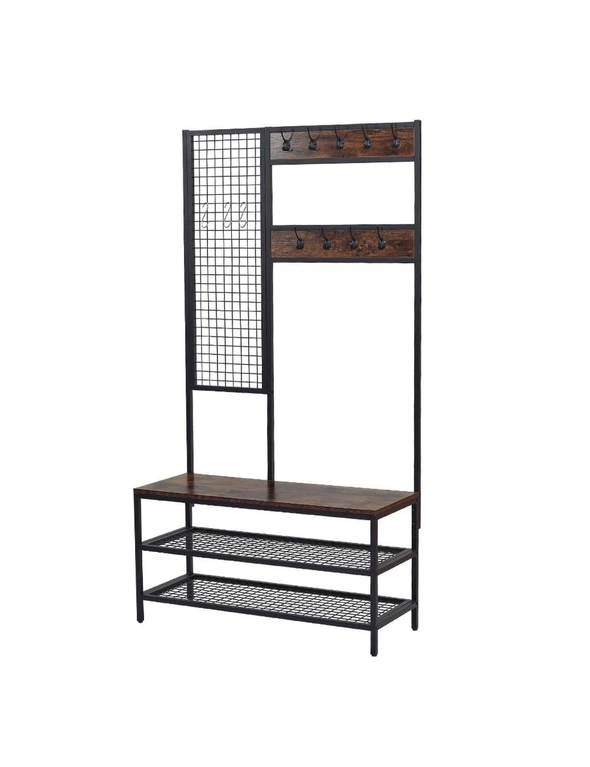 Foyer Coat Rack, Shoe Rack with Hooks with shelving in Industrial style, hi-res image number null