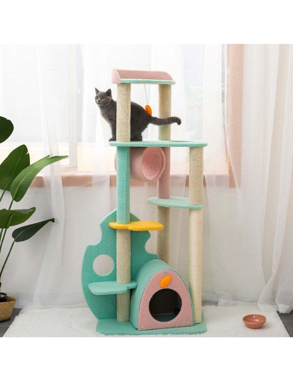 Furbulous 1.46m Cat Tree Scratching post and Adventure Cat tower - Green Leaf, hi-res image number null