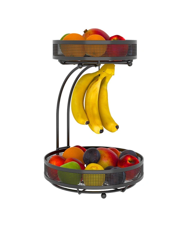 Viviendo 2 Tier Fruit Bowl Metal Kitchen Fruit and Vegetable Storage Basket - Black, hi-res image number null