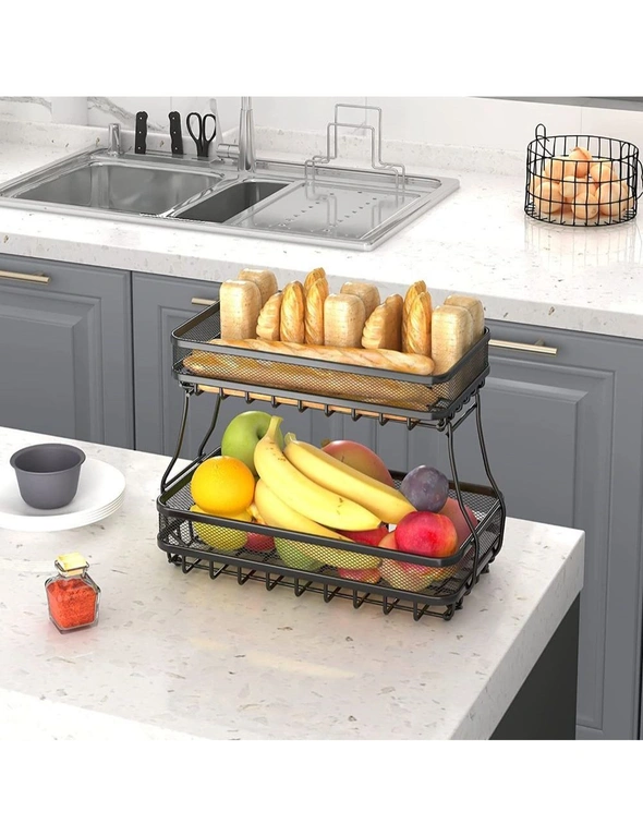 Viviendo 2 Tier Fruit Bowl Carbon Steel Kitchen Fruit and Vegetable Storage Basket, hi-res image number null