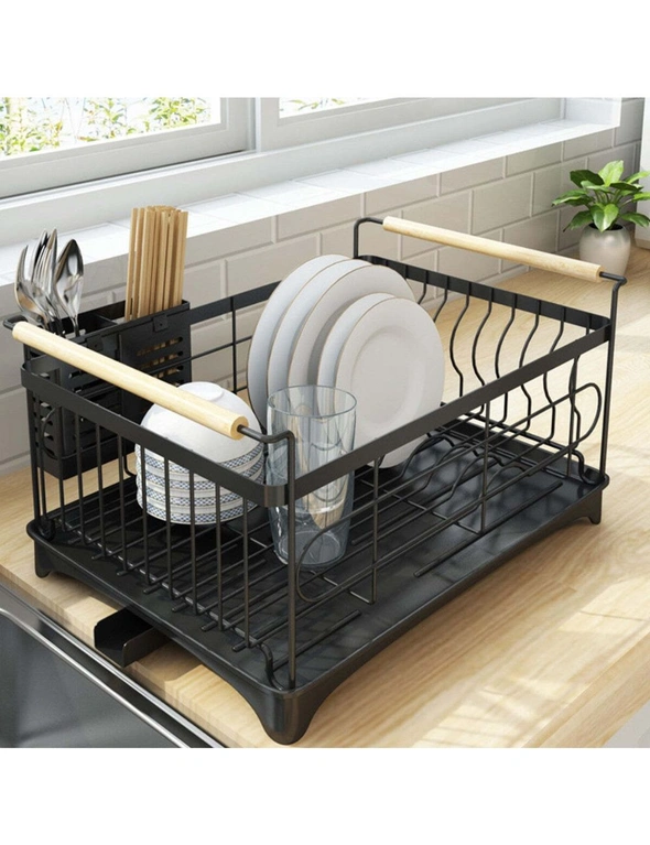 Viviendo Dish Drying Rack, Kitchen Counter Dish Drainer with Cutlery Holder, Drip Tray and Handles, hi-res image number null