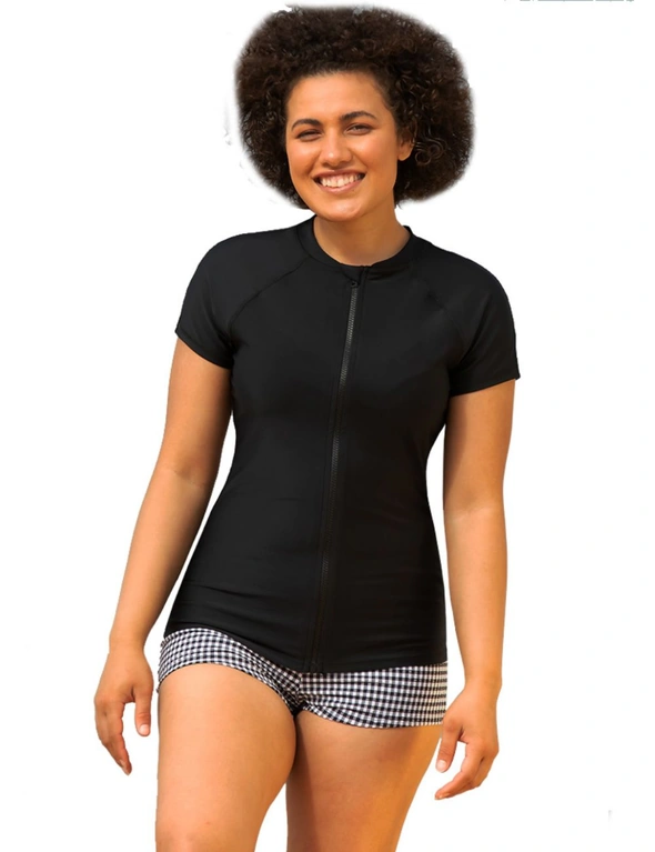 LaSculpte Women's Sustainable Rash Vest Zip Front Short Sleeve, hi-res image number null