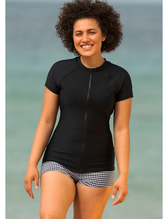 LaSculpte Women's Sustainable Rash Vest Zip Front Short Sleeve, hi-res image number null