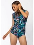 Chlorine Resistant Short Sleeve One Piece Swimsuit Colourful Painterly - 12, hi-res