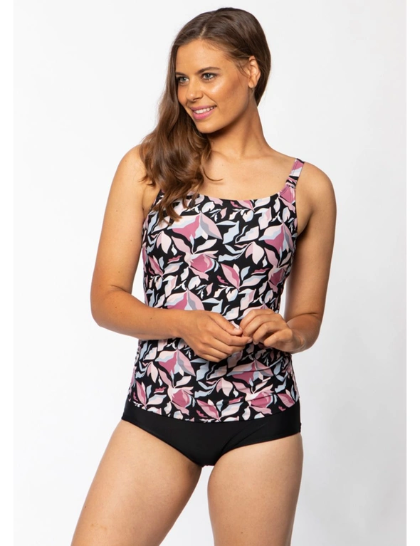 Chlorine Resistant Tummy Control Strappy Tankini Top Night Flower - 18, hi-res image number null