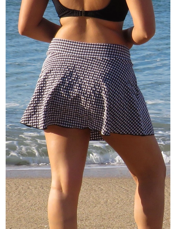 Gingham Ruching Skort Bikini Bottom Black - 12, hi-res image number null