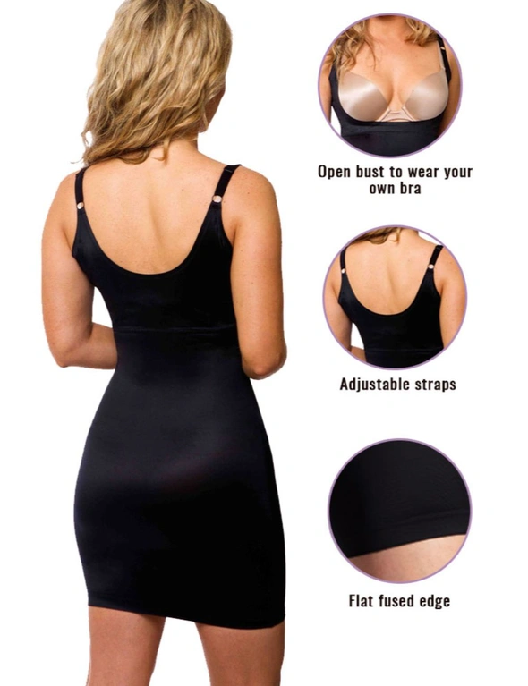 LaSculpte Women's Plunge V Neck Open Bust Tummy Control Under Dresses  Shapewear Full Slip With Multiway Straps - Black