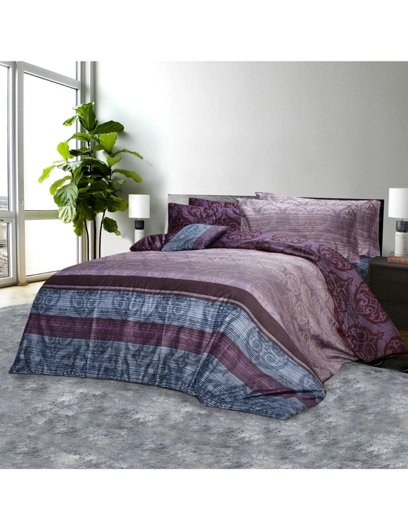 Bedding N Bath 1000TC 6Pcs 100% Cotton Sateen Weave Bed Quilt Cover Set  (Queen) - Damask Faded Purple, hi-res image number null