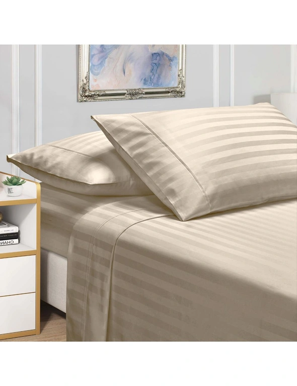 600TC Pure Cotton Sheet Set Broad Stripe – Soft Amber, hi-res image number null