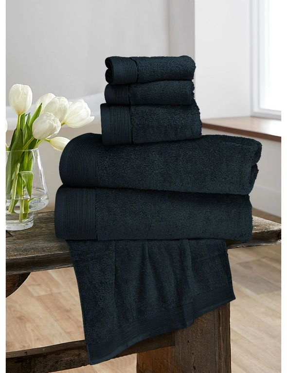 Bedding N Bath 6 Pieces Pure Egyptian 600 GSM Cotton Towel Set (2 x Bath Towels / 2 x Hand Towels / 2 x Face Towels) - Black, hi-res image number null
