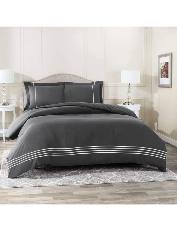 Bedding N Bath 1200TC 100% Pure Cotton 6Pcs Embroidered Bed Quilt Cover Set  (King / Queen) - Charcoal, hi-res image number null