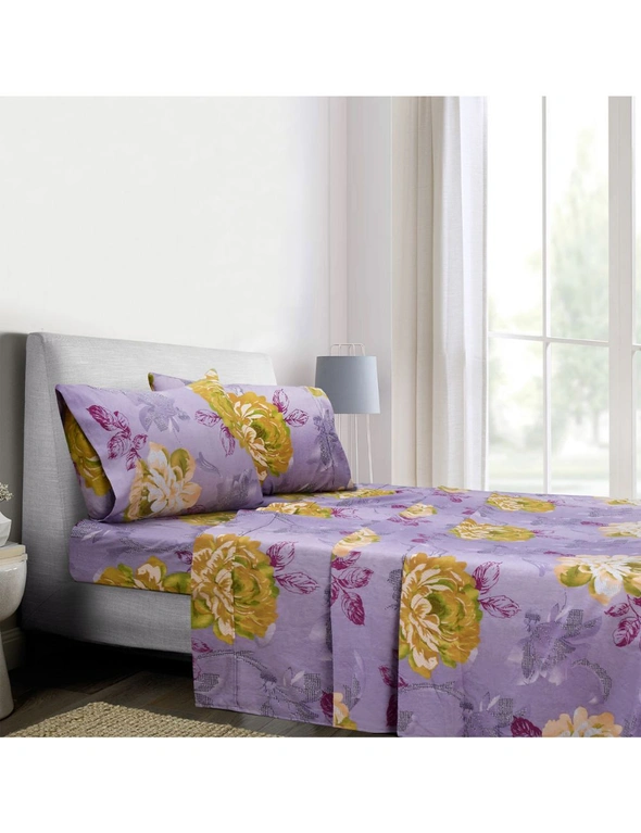 Bedding N Bath Flannelette Sheet Sets Pure Cotton 200 GSM Cozy Winter (King / Queen / Super King / King Single / Single / Double) Design - Loren, hi-res image number null