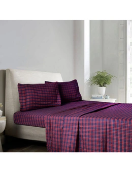 Bedding N Bath Flannelette Sheet Sets Pure Cotton 200 GSM Cozy Winter (King) Design - Red Check