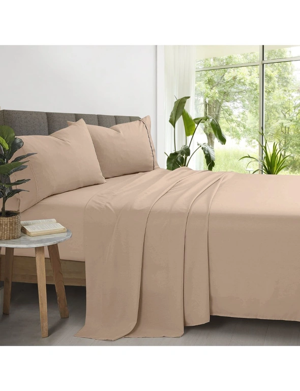 2000TC Super Ultra Soft Bamboo Microfibre Sheet Set Flat Sheet  / Fitted Sheet Queen / Pillows - Taupe, hi-res image number null