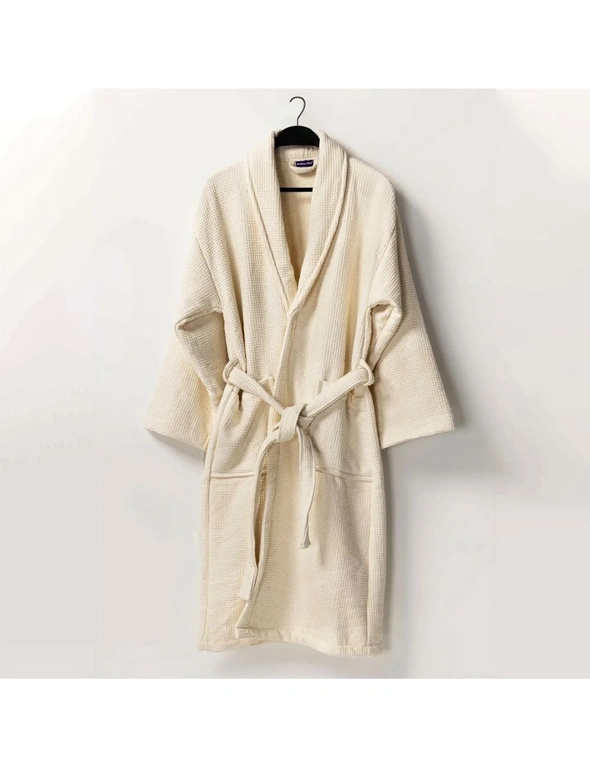 Bedding N Bath 100% Cotton 400GSM Waffle Bathrobe (Fit For All) Color - Cream, hi-res image number null