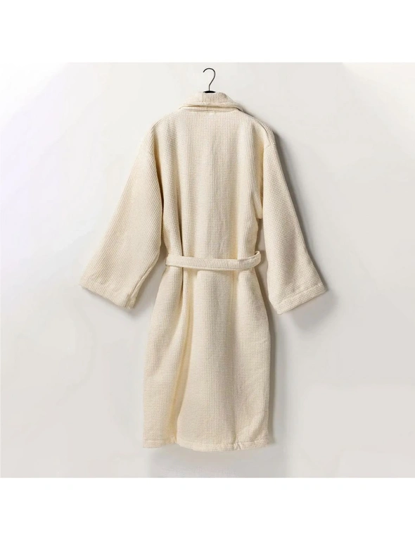 Bedding N Bath 100% Cotton 400GSM Waffle Bathrobe (Fit For All) Color - Cream, hi-res image number null