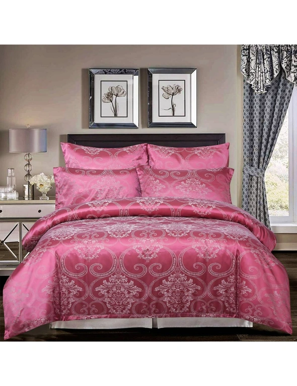 Bedding N Bath 500TC Jacquard 3 Pcs Comforter Set Design – Damask Pink (King, Queen, Double), hi-res image number null