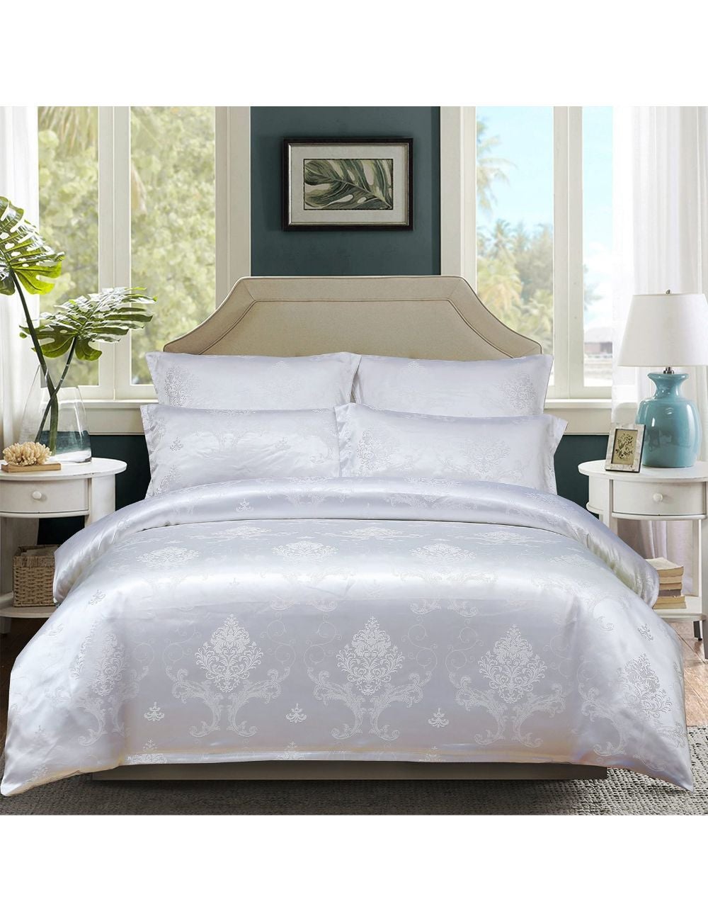 Bedding N Bath 500tc Jacquard 3 Pcs Comforter Set Design Damask White