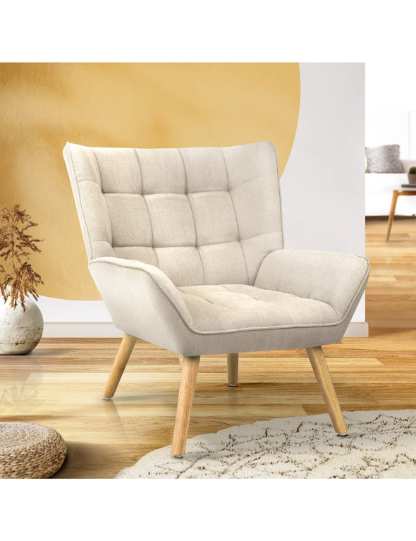 Oikiture Armchair Accent Chairs Sofa Lounge Fabric Upholstered Tub Chair Beige, hi-res image number null
