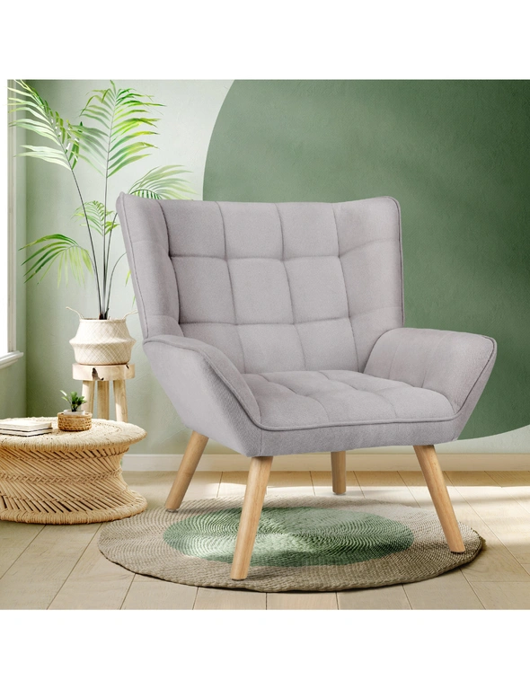 Oikiture Armchair Accent Chairs Sofa Lounge Fabric Upholstered Tub Chair Grey, hi-res image number null