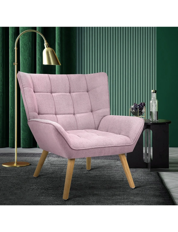 Oikiture Armchair Accent Chairs Sofa Lounge Fabric Upholstered Tub Chair Pink, hi-res image number null