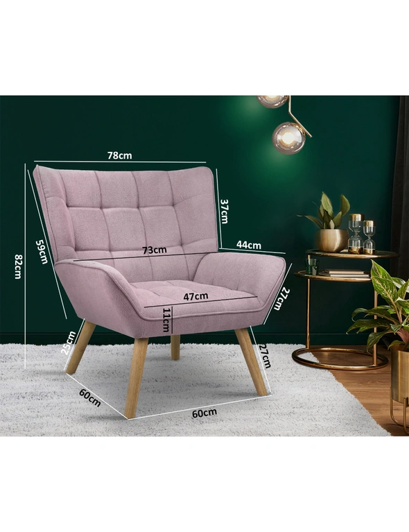 Oikiture Armchair Accent Chairs Sofa Lounge Fabric Upholstered Tub Chair Pink, hi-res image number null