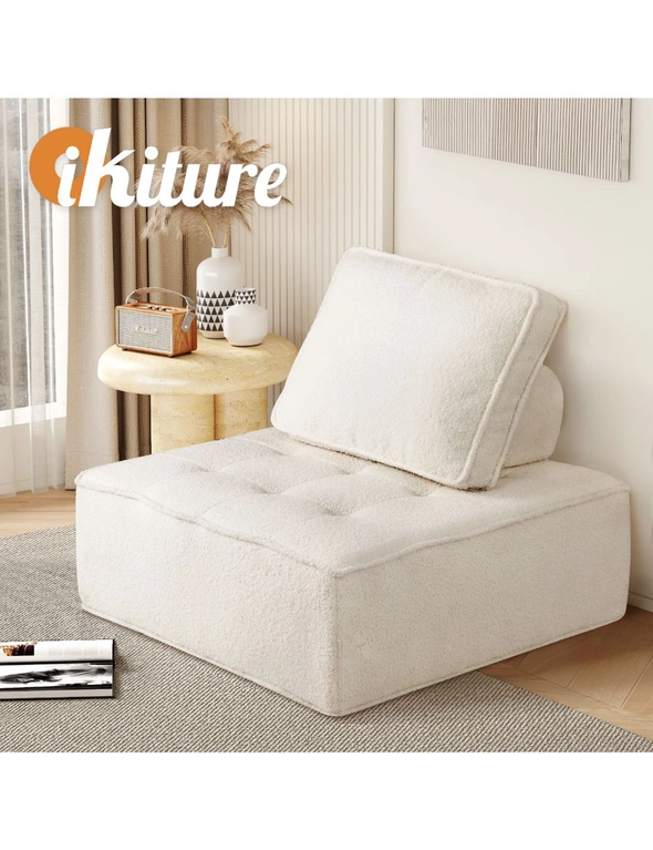 Oikiture Lounge Chair  Sherpa Sofa Adjustable Back Cushion White, hi-res image number null