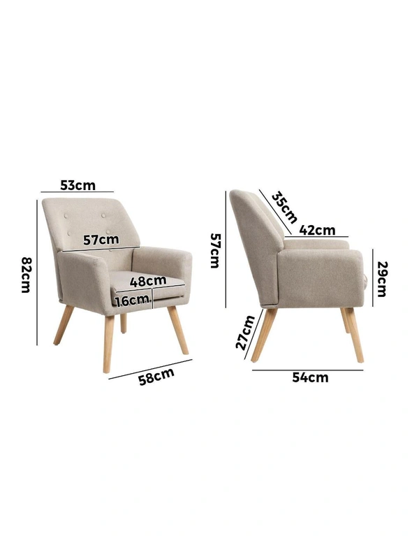 Oikiture Armchair Lounge Chair Linen Accent Armchairs Tub Chairs Sofa Beige, hi-res image number null