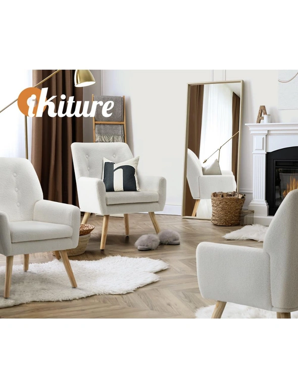 Oikiture Armchair Lounge Chair Sherpa Accent Armchairs Tub Chairs Sofa White, hi-res image number null