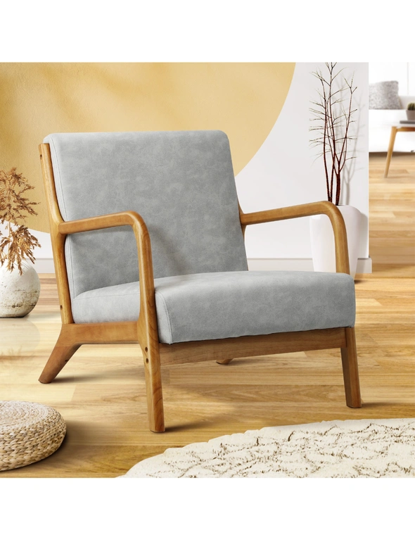 Oikiture Armchair Lounge Chair Accent Armchairs Couches Sofa Wood Light Grey, hi-res image number null