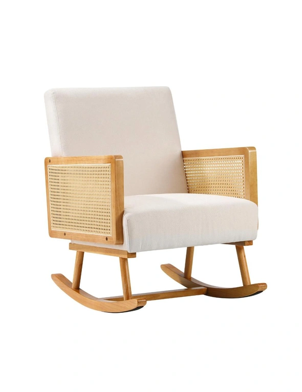 Oikiture Rocking Chair Nursing Armchair Linen Accent Chairs PE Rattan Beige, hi-res image number null