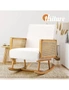 Oikiture Rocking Chair Nursing Armchair Linen Accent Chairs PE Rattan Beige, hi-res