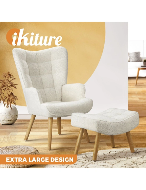 Oikiture Armchair Lounge Chair Ottoman Accent Armchairs Sherpa Sofa Chairs White, hi-res image number null