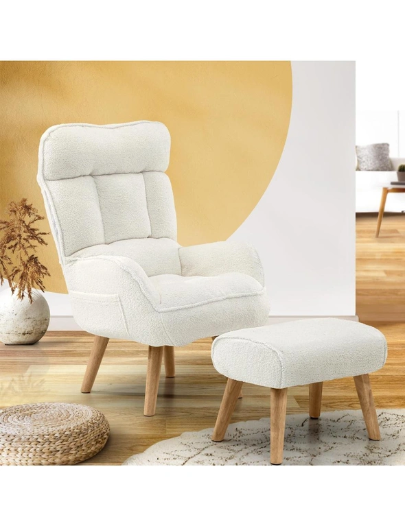 Oikiture Swivel Recliner Armchair Lounge Ottoman Accent Chair With Stool Sherpa White, hi-res image number null