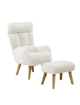 Oikiture Swivel Recliner Armchair Lounge Ottoman Accent Chair With Stool Sherpa White