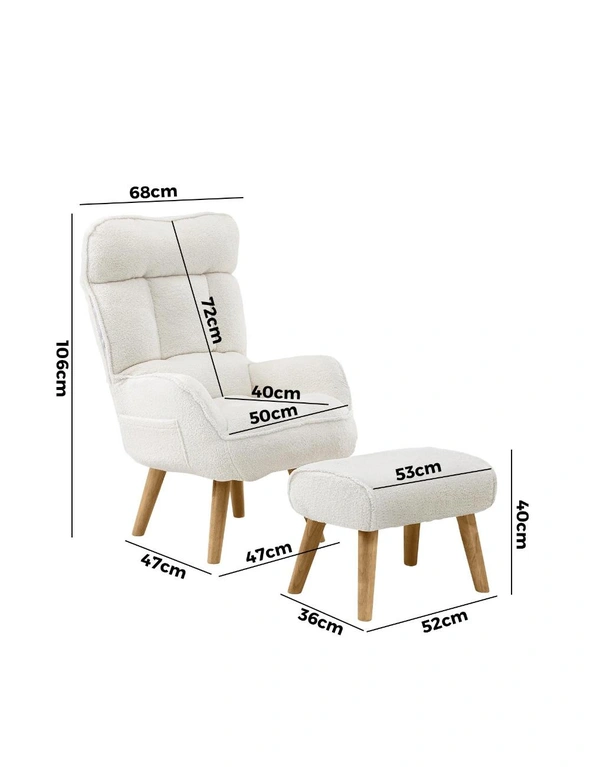 Oikiture Swivel Recliner Armchair Lounge Ottoman Accent Chair With Stool Sherpa White, hi-res image number null
