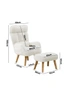 Oikiture Swivel Recliner Armchair Lounge Ottoman Accent Chair With Stool Sherpa White, hi-res
