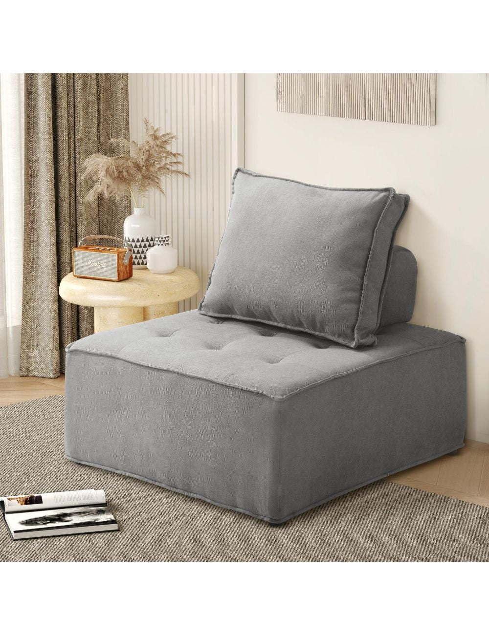 Oikiture 1PC Modular Sofa Lounge Chair Armless Adjustable Back Linen ...