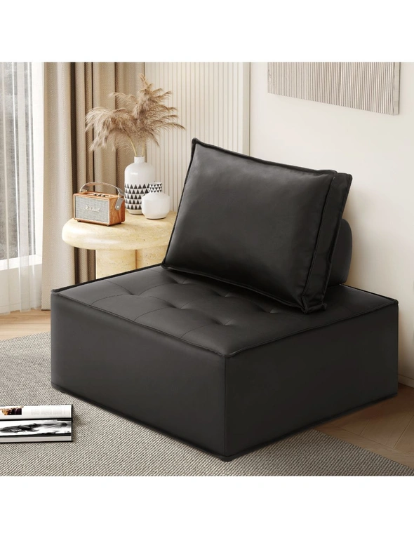 Oikiture 1PC Modular Sofa Lounge Chair Armless TOFU Back PU Leather Black, hi-res image number null