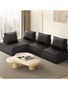 Oikiture 4PC Modular Sofa Lounge Chair Armless TOFU Back PU Leather Black
