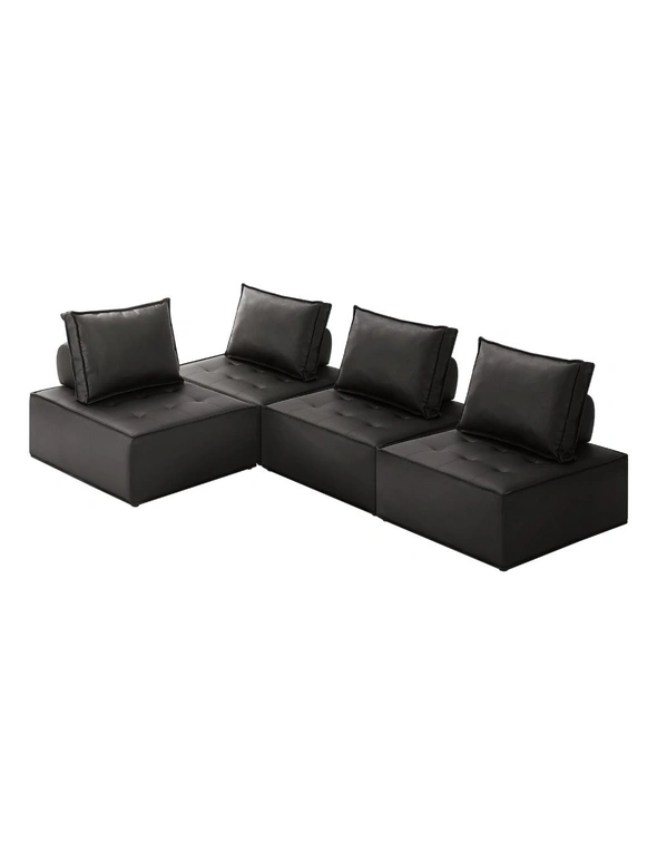 Oikiture 4PC Modular Sofa Lounge Chair Armless TOFU Back PU Leather Black, hi-res image number null