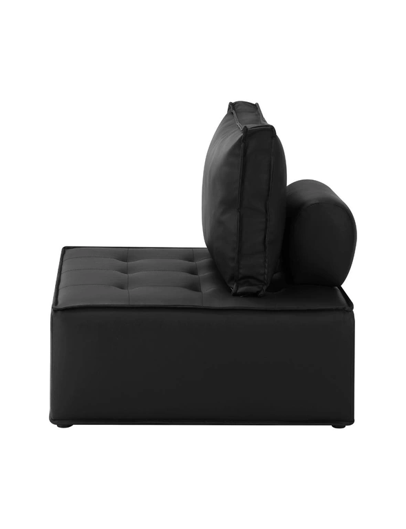 Oikiture 4PC Modular Sofa Lounge Chair Armless TOFU Back PU Leather Black, hi-res image number null