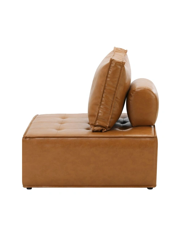 Oikiture 1PC Modular Sofa Lounge Chair Armless TOFU Back PU Leather Brown, hi-res image number null