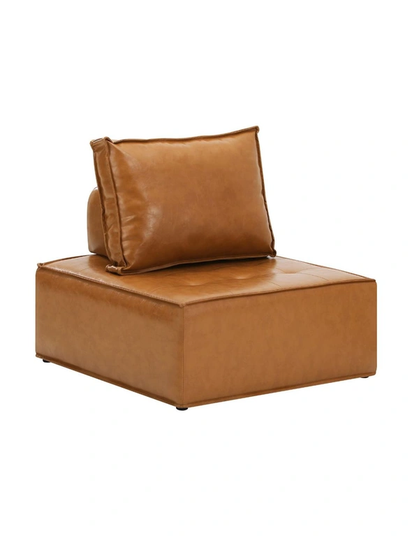 Oikiture 2PC Modular Sofa Lounge Chair Armless TOFU Back PU Leather Brown, hi-res image number null
