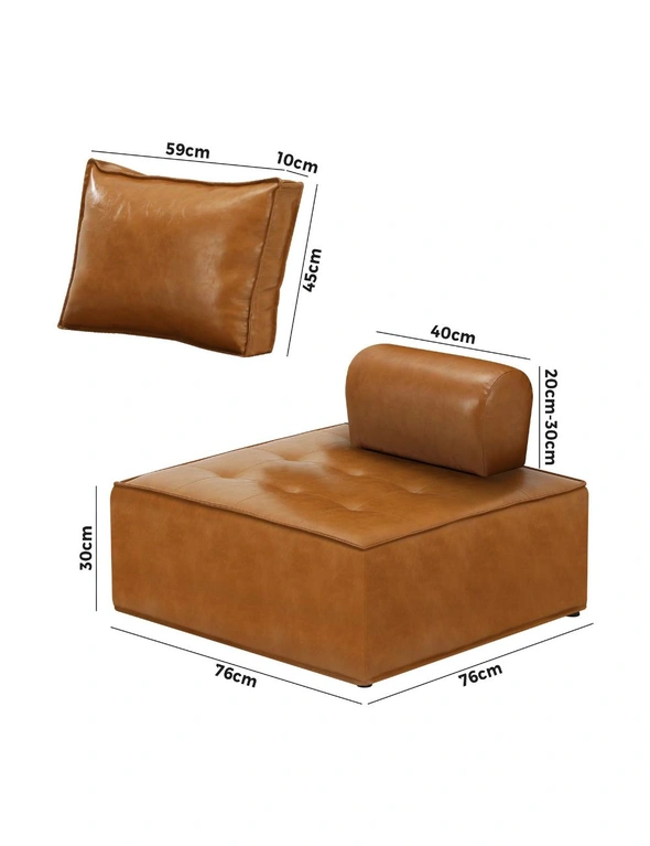 Oikiture 2PC Modular Sofa Lounge Chair Armless TOFU Back PU Leather Brown, hi-res image number null