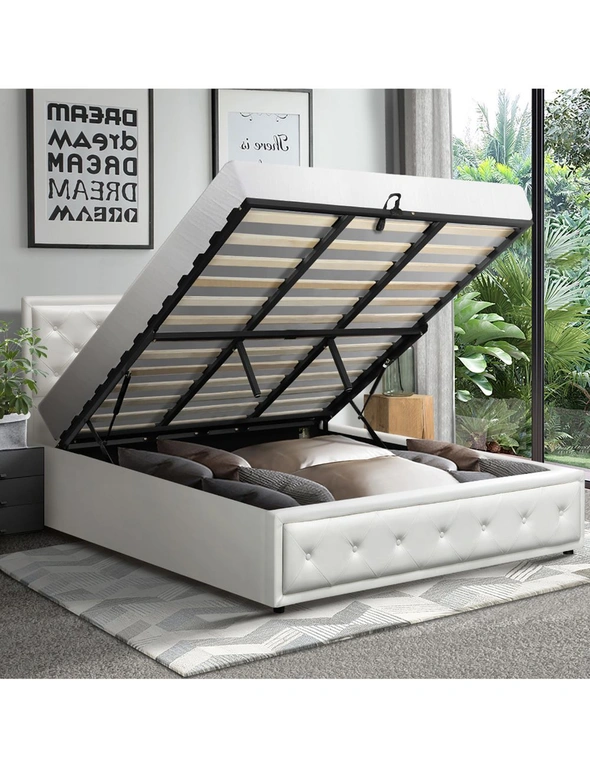 Oikiture Bed Frame King Single Size Gas Lift Base With Storage Black Leather, hi-res image number null