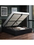 Oikiture RGB LED Bed Frame Double Size Gas Lift Base With Storage Black Leather, hi-res