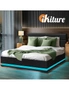 Oikiture RGB LED Bed Frame King Size Gas Lift Base With Storage Black Leather, hi-res