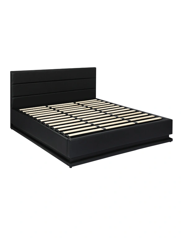Oikiture RGB LED Bed Frame King Size Gas Lift Base With Storage Black Leather, hi-res image number null
